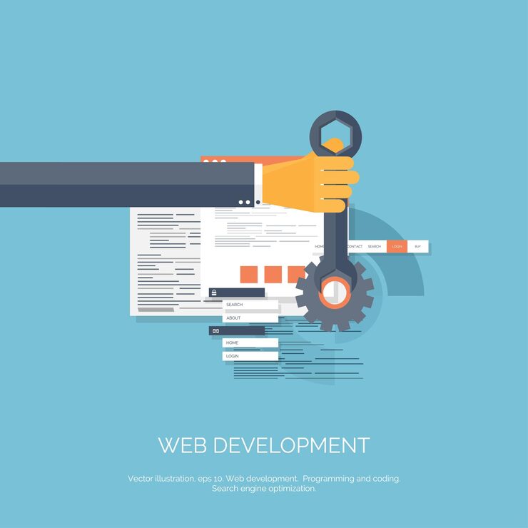 Vector vector illustration flat computing background programming coding web development and search seo