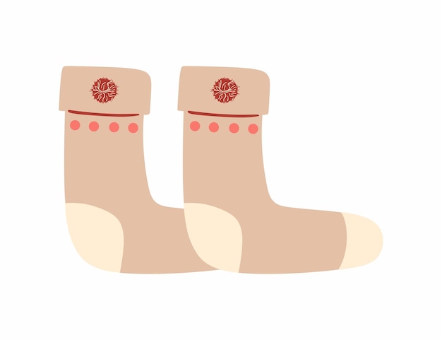 Vector illustration flat design beige socks isolated on white background Textile warm socks pair