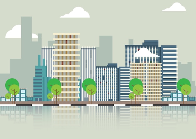 Illustrazione vettoriale: design piatto per paesaggio urbano e vita di città