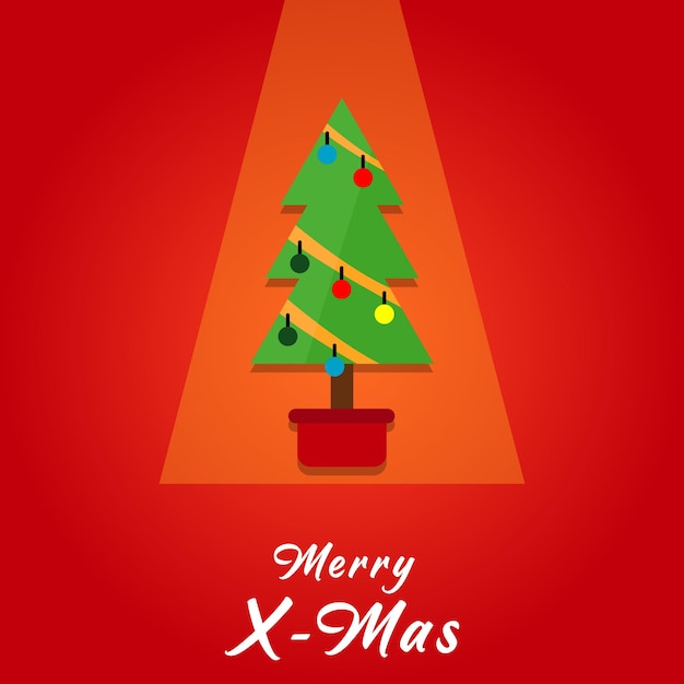 Vector Illustration flat icon christmas tree. design style cartoon. on red background.