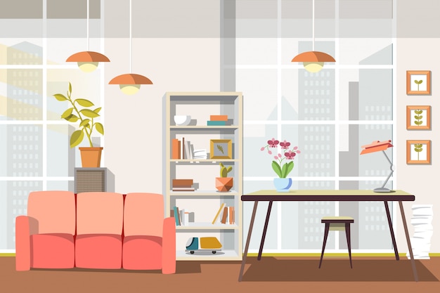 Vector Illustration Flat Interior Living Room.