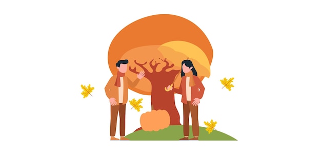 Vector illustration in flat linear style - autumn background