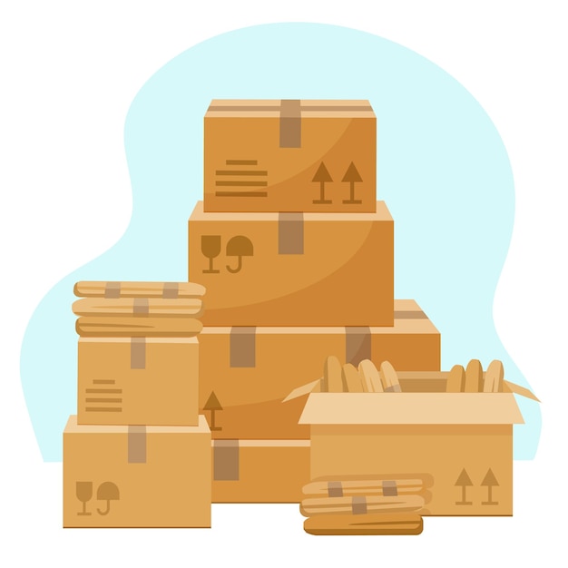 Vector illustration in a flat style Pile of cardboard boxes isolated on white background