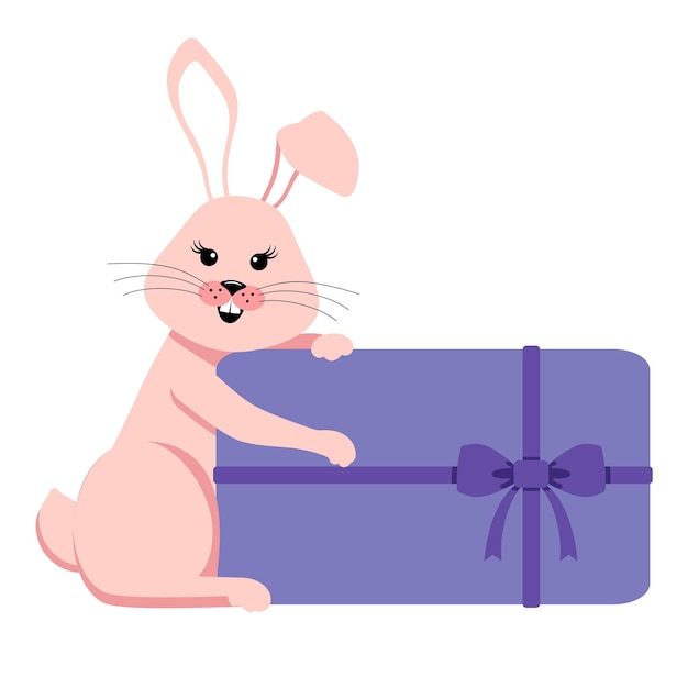 Vector illustration in flat style rabbit with a gift.