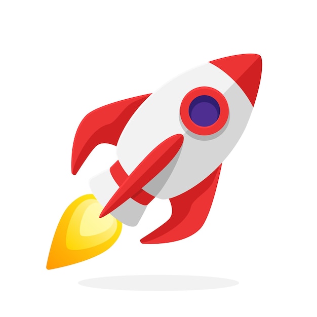 vector illustration in flat style rocket space ship with a flame from a turbine