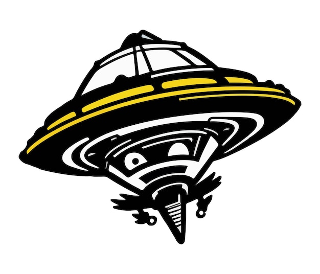 Vector vector illustration in flat style ufo with lights alien space ship futuristic unknown flying object