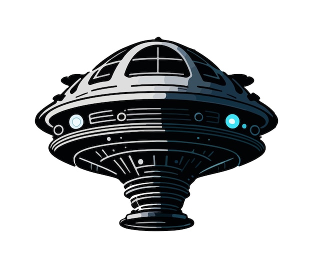 Vector vector illustration in flat style ufo with lights alien space ship futuristic unknown flying object