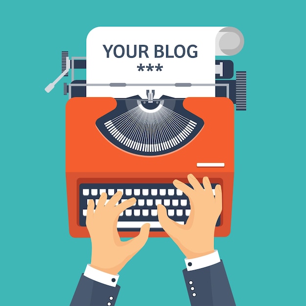Vector illustration flat typewrite tell your story author blogging