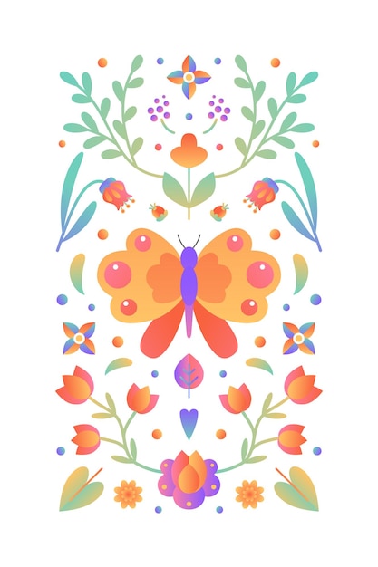 ベクトルイラスト花カードカバー花蝶と長方形の配置の葉