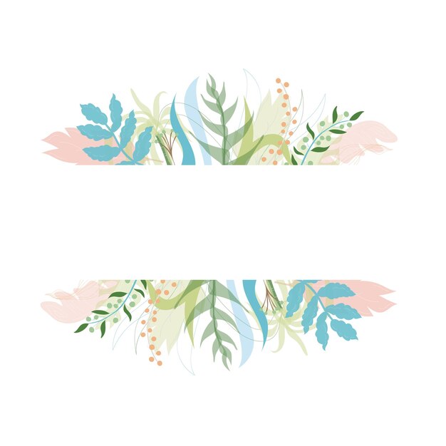 あなたのテキストのための場所と花のグリーティングカードテンプレートデザインのベクトルイラスト。ジャングルプラント