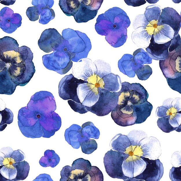 Vector illustration of floral seamlessBlue flowers on a white background drawing watercolor