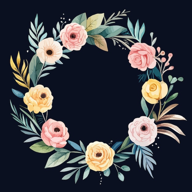 Vector vector illustration floral wreath with delicate poppy flowers and green leaves floral circle frame
