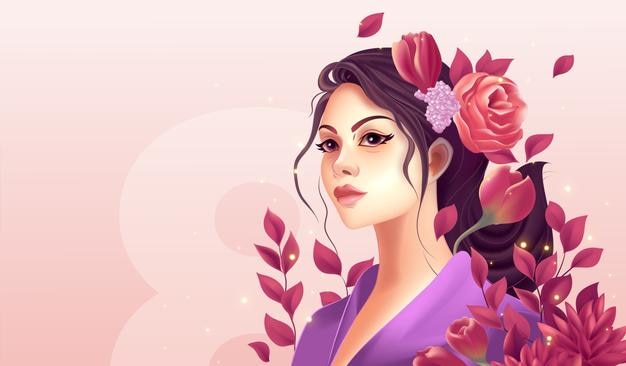 Vector illustration of flowers and girls