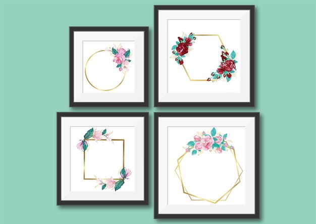 Vector illustration of flowers and leaves set in golden frame design