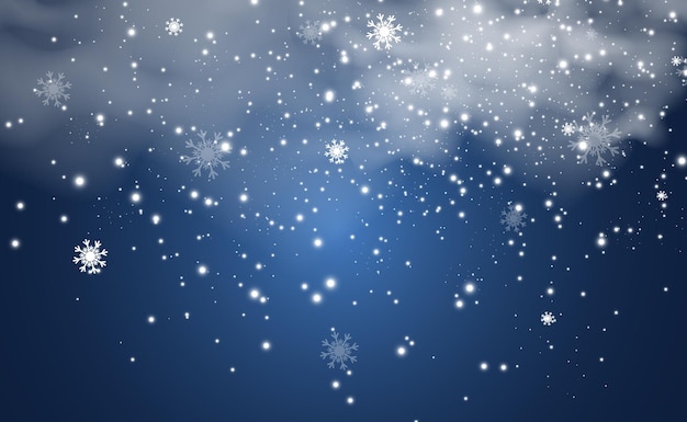 Vector illustration of flying snow on a transparent backgroundnatural phenomenon of snowfall