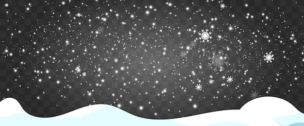 Vector illustration of flying snow on a transparent backgroundNatural phenomenon of snowfall