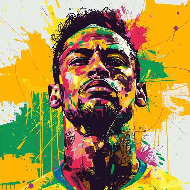 Vector illustration of football player with ball in graffiti style Brazil Football Uniform Color