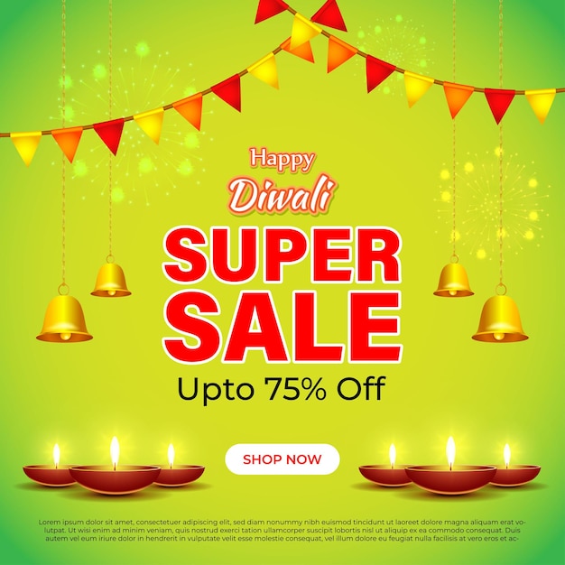 Векторная иллюстрация для шаблона баннера happy diwali sale