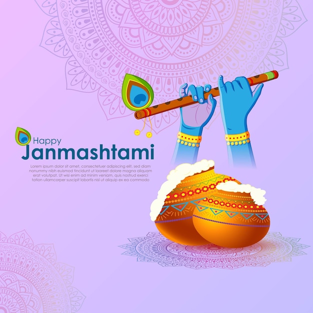 인도 축제 Janmashtami 인사말에 대 한 벡터 일러스트 레이 션