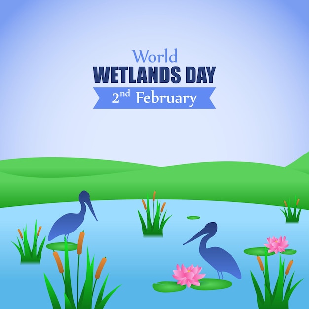 Векторная иллюстрация баннера всемирного дня водно-болотных угодий 2 февраля