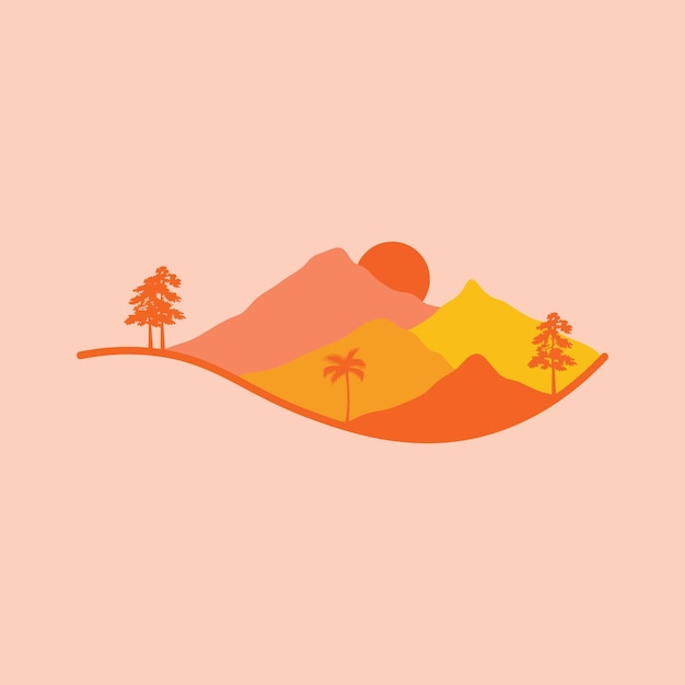 Vector vector illustration of forest and mountain scenery suitable for your project