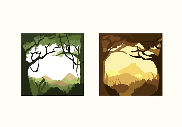 Vector illustration of forest and mountains silhouette background