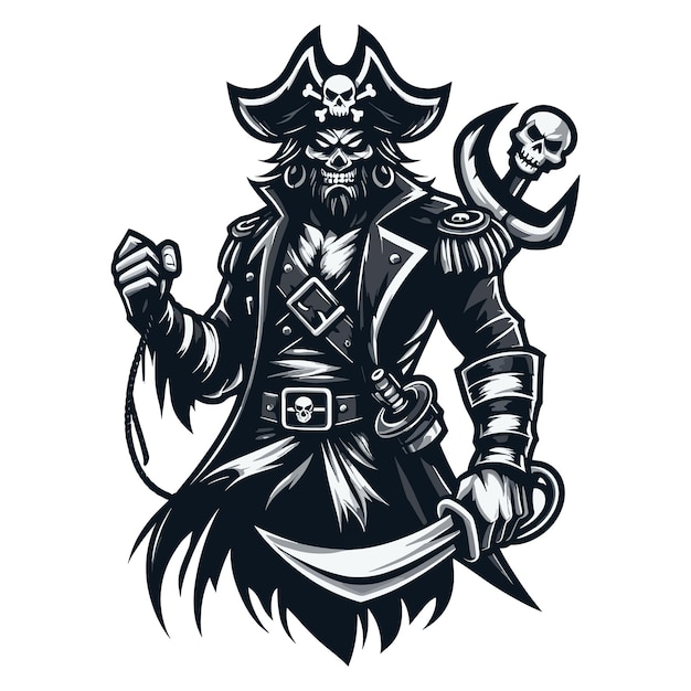 Vector vector illustration of a formidable pirate standing defiantly