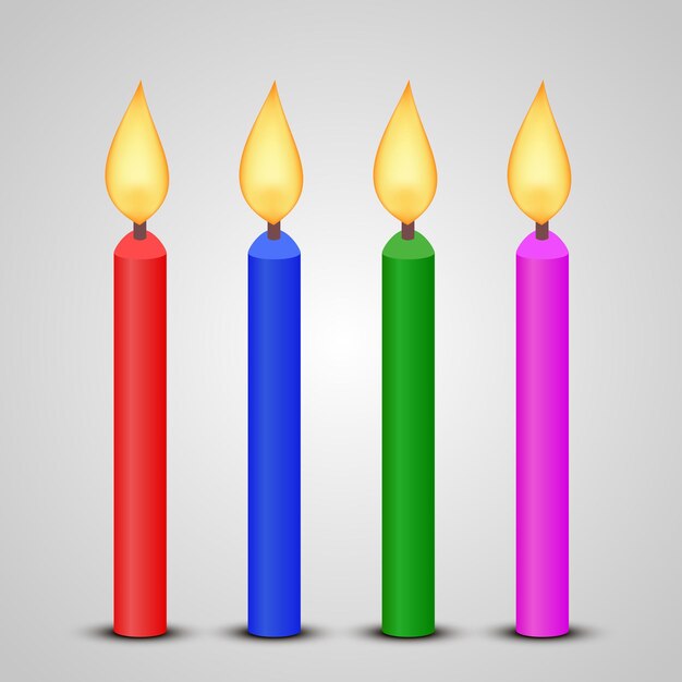 Vector illustration of four colorful burning candles