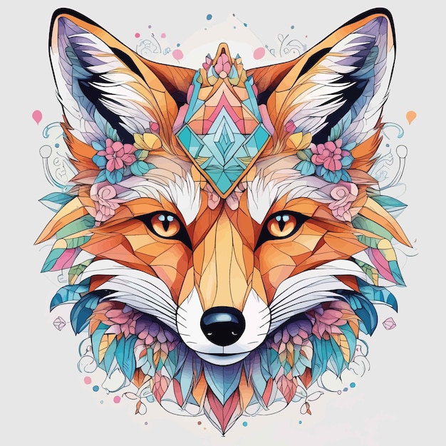 vector illustration of a fox with flowers and leaves in boho stylevector illustration of a fox with