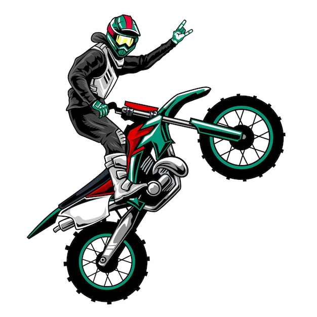 Векторная иллюстрация мотоциклиста Freestyle Trail с подробной иллюстрацией