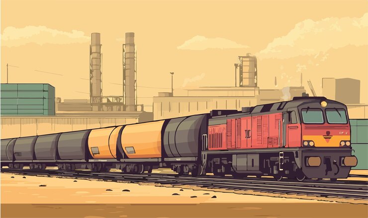 Vector vector illustration of freight train transporting goods