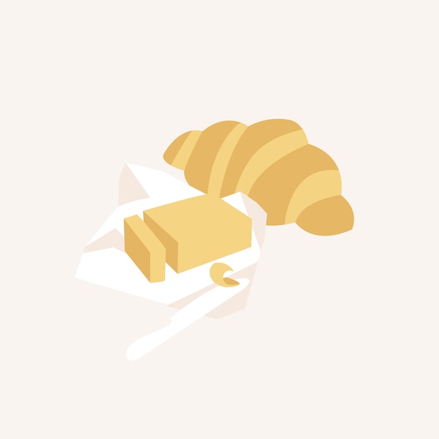 Vector vector illustration french traditional croissant with butte delicious lunch