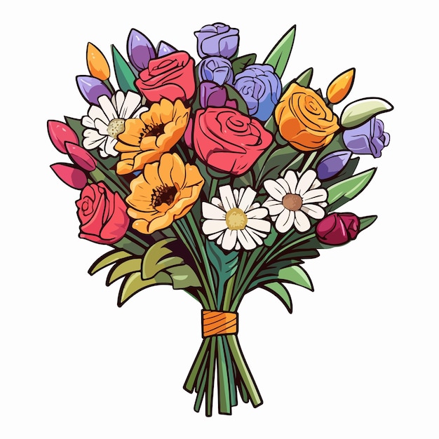 Vettore illustrazione vettoriale di bouquet di fiori freschi