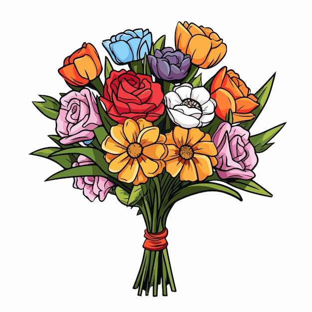 Vettore illustrazione vettoriale di bouquet di fiori freschi