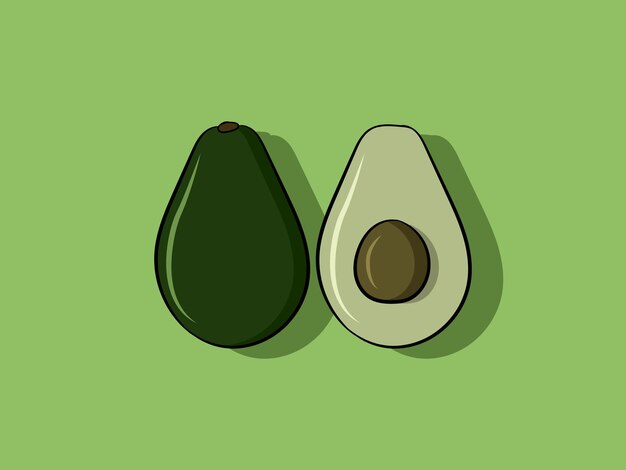 Vector illustration of fresh fruit whole Avocado and half cut piece with core