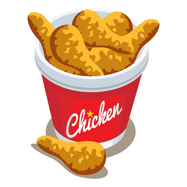 Vector illustration of fried chicken bucket with chicken leg piece