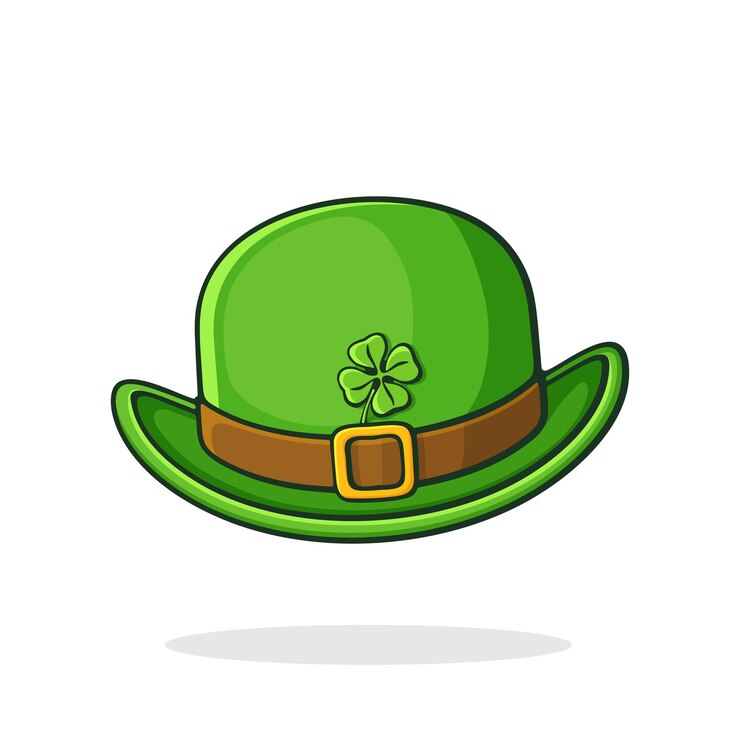 Vector vector illustration front view of green retro bowler hat with buckle and clover saint patricks