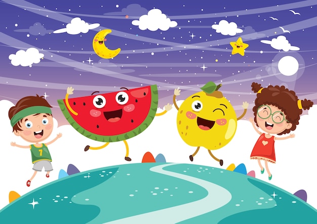 Vector illustration of fruit characters