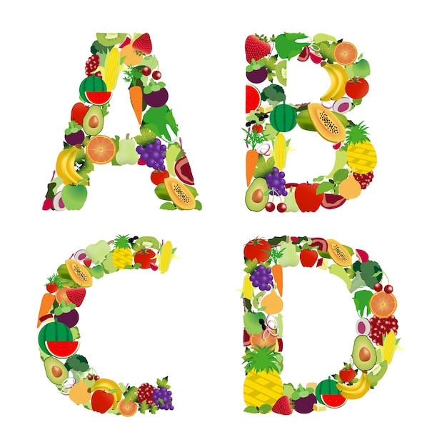 Vector vector illustration fruit and vegetable alphabet letter