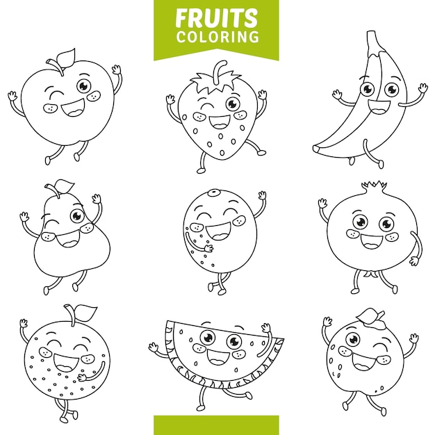 Illustrazione vettoriale di frutta da colorare
