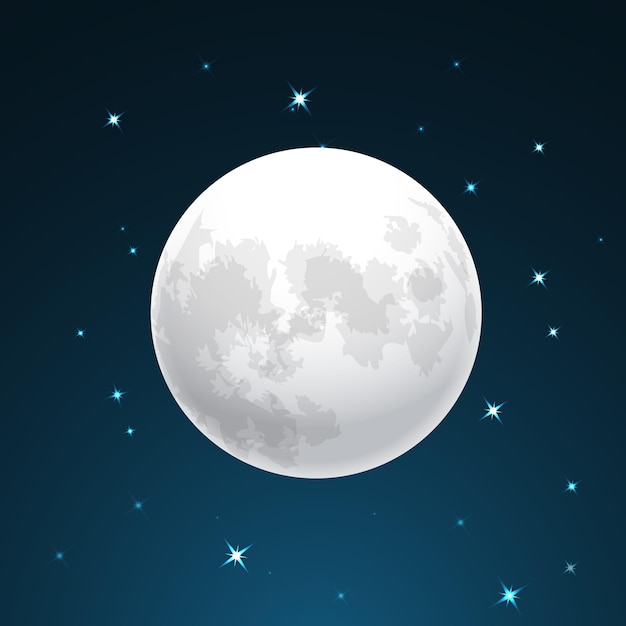 Vector illustration of full moon close up and around the stars