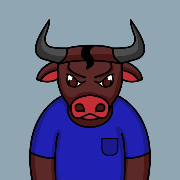 Vector illustration of a funny and angry bull