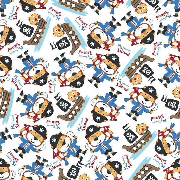 Vector vector illustration of funny animal pirate with treasure chest can be used for tshirt print creative vector childish background for fabric textile nursery wallpaper and other decoration