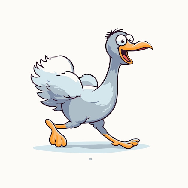 Vector vector illustration of a funny cartoon goose running isolated on white background