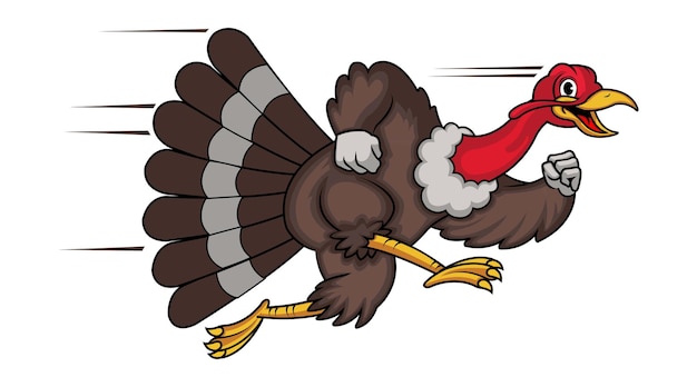 Vector illustration of funny comedy turkey running fast cartoon mascot