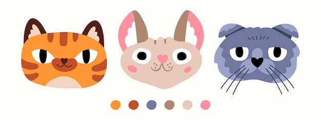Vector illustration of funny emotional cat faces