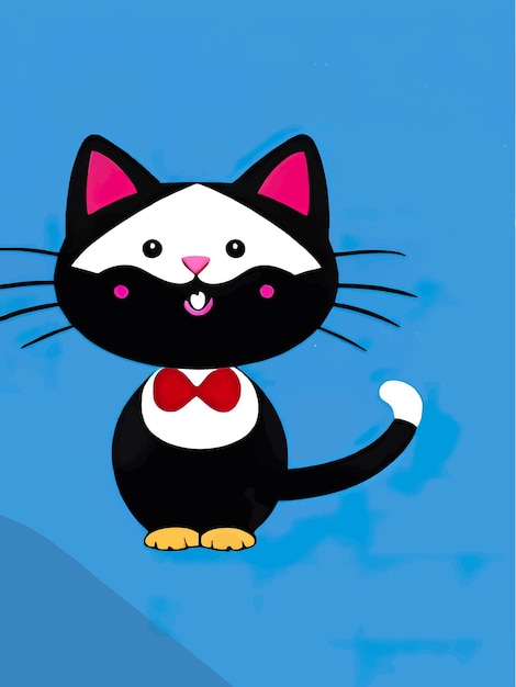 만화 색깔의 배경에 웃고 앉아 있는 재미있는 새끼 고양이의 벡터 그림