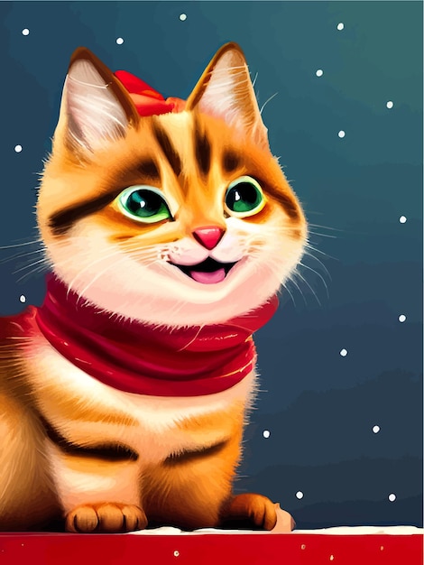 Vector vector illustration of a funny kitten sitting smiling on a cartoon colored background