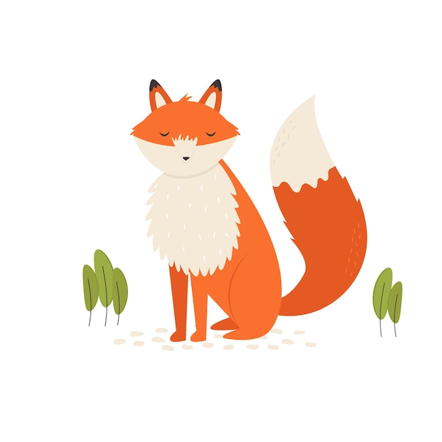 Vector vector illustration of a funny orange fox on white background