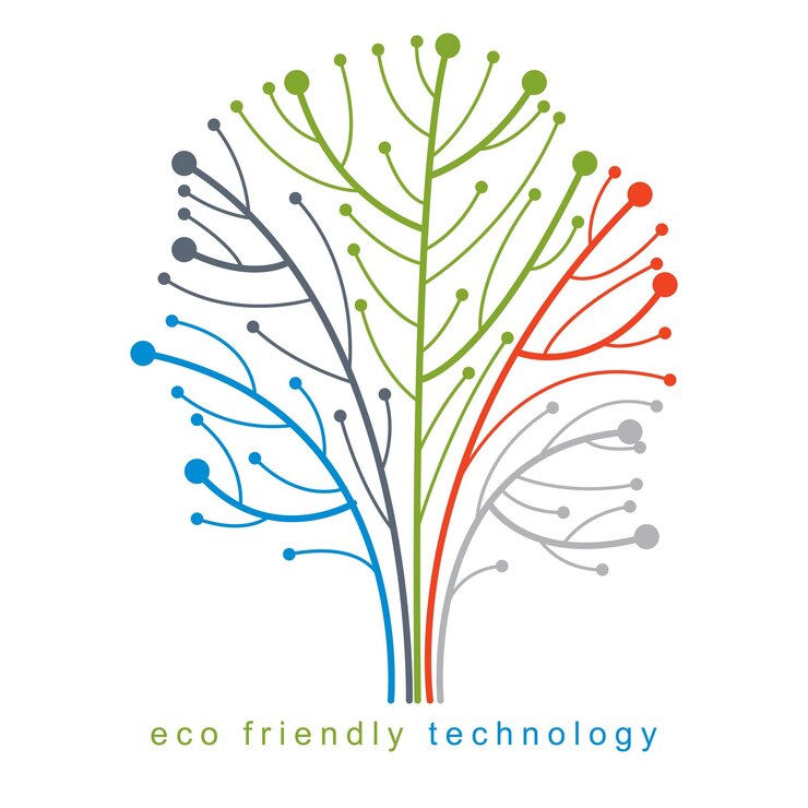 Vector vector illustration of futuristic tree, new technology. green thinking technology innovations idea.